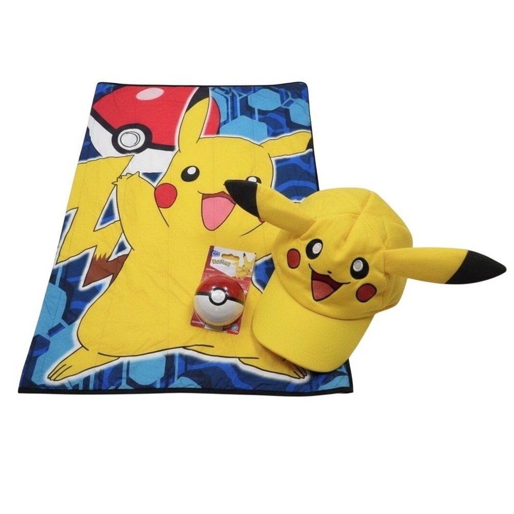 Pokemon Pikachu Comforter, Hat & Mega Construx Poke Ball Bundle Set Gift Pack - Picture 2 of 14